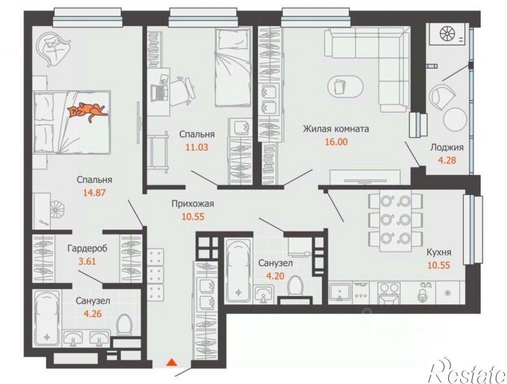 3-комн квартира в новом доме ул Холмогорова, 11а,  д. 11а