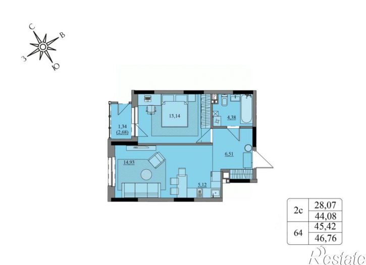 2-комн квартира в новом доме Воткинское шоссе