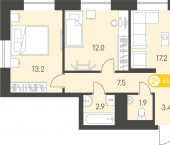 2-комн, 61 кв м, этаж 21/24 Воткинское шоссе, 45А