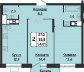 2-комн, 53кв м, этаж 3/17 ул Архитектора П.П.Берша, 22