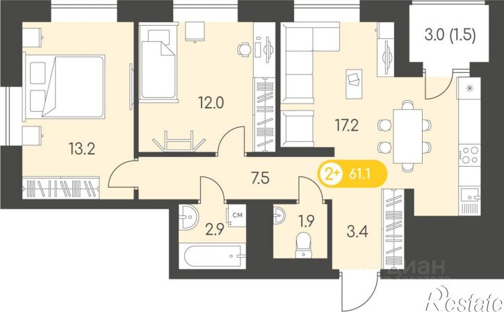 2-комн квартира в новом доме Воткинское шоссе, 45А,  д. 45А