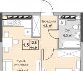 1-комн, 44 кв м, этаж 18/18 улица Ухтомского, 12