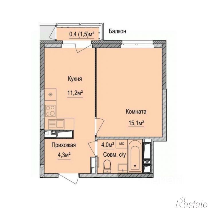 1-комн квартира в новом доме Союзная улица, 8Б,  д. 8Б