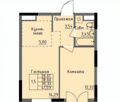 1-комн, 39 кв м, этаж 12/17 ул Селтинская, 21