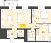 2-комн, 71 кв м, этаж 11/24 Воткинское шоссе, 45А