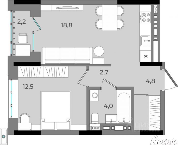 1-комн квартира в новом доме ул Фруктовая, 4,  д. 4
