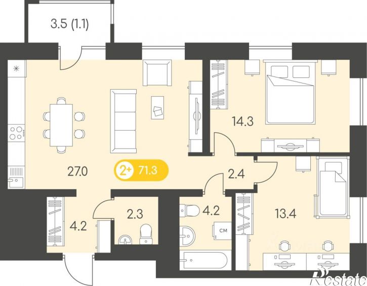 2-комн квартира в новом доме Воткинское шоссе, 45А,  д. 45А