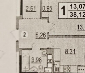 1-комн, 38кв м, этаж 10/17 ул Грибоедова, 8