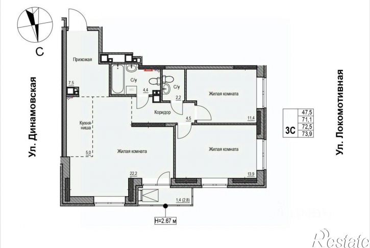 3-комн квартира в новом доме ул Юннатов, 1,  д. 1