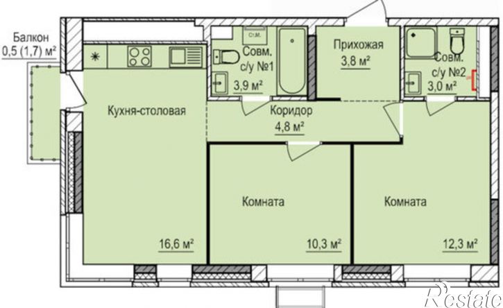 2-комн квартира в новом доме Ижевск, жилой район Буммаш, ЖК Покровский, 5
