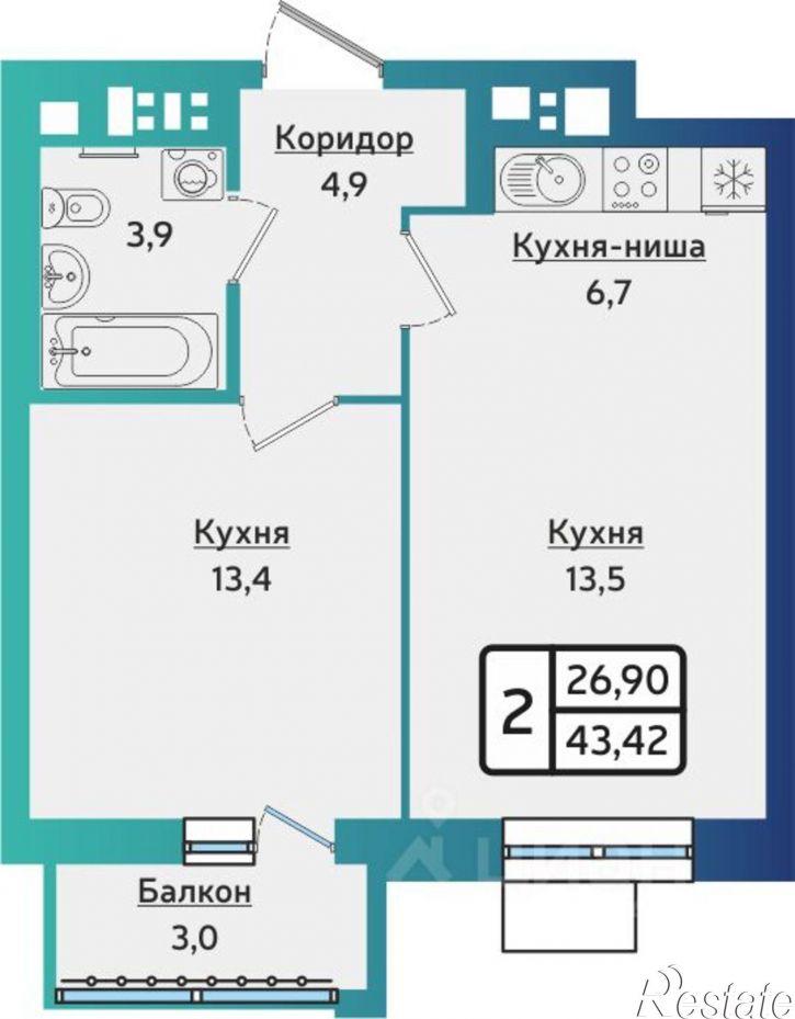 2-комн квартира в новом доме улица Новаторов, 12 к1,  д. 12 к1