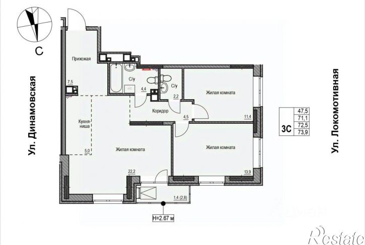 3-комн квартира в новом доме ул Юннатов, 1,  д. 1