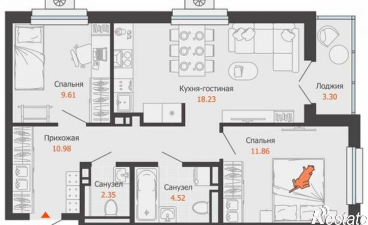 2-комн квартира в новом доме ул Холмогорова, 121,  д. 121