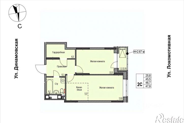 2-комн квартира в новом доме ул Юннатов, 1,  д. 1