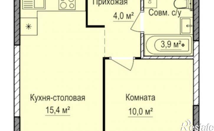 1-комн квартира в новом доме жилой район Аэропорт