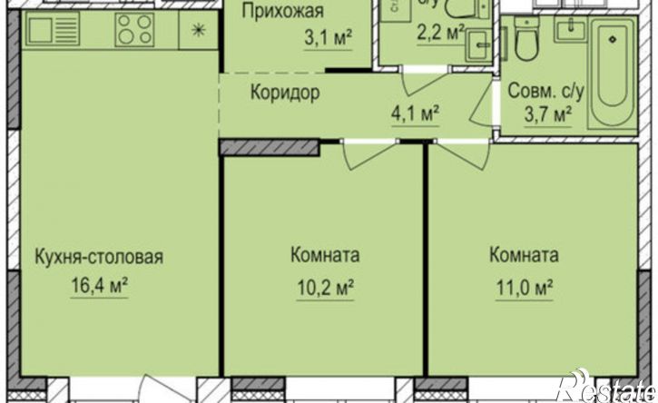 2-комн квартира в новом доме жилой район Аэропорт