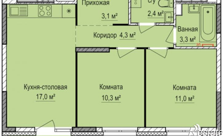 2-комн квартира в новом доме жилой район Аэропорт
