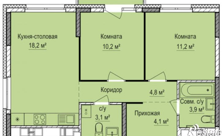 2-комн квартира в новом доме жилой район Аэропорт