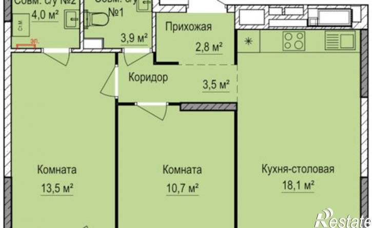2-комн квартира в новом доме жилой район Аэропорт