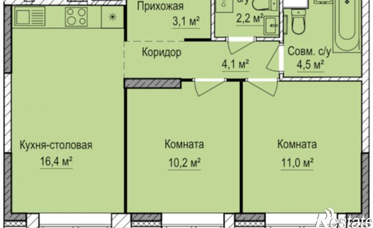2-комн квартира в новом доме жилой район Аэропорт