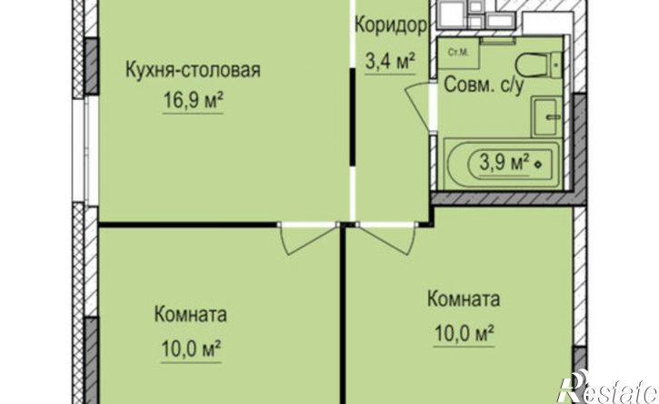 2-комн квартира в новом доме жилой район Аэропорт