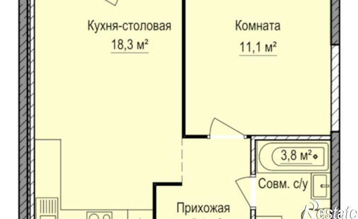 1-комн квартира в новом доме жилой район Аэропорт