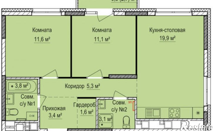 2-комн квартира в новом доме жилой район Аэропорт