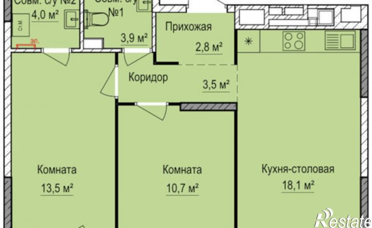 2-комн квартира в новом доме жилой район Аэропорт