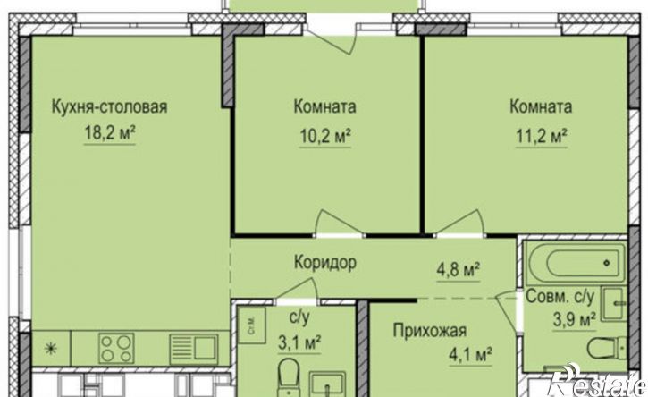 2-комн квартира в новом доме жилой район Аэропорт