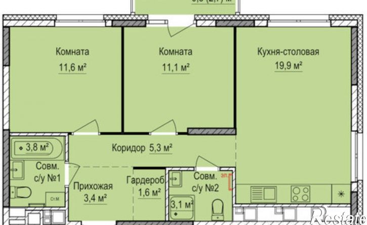 2-комн квартира в новом доме жилой район Аэропорт