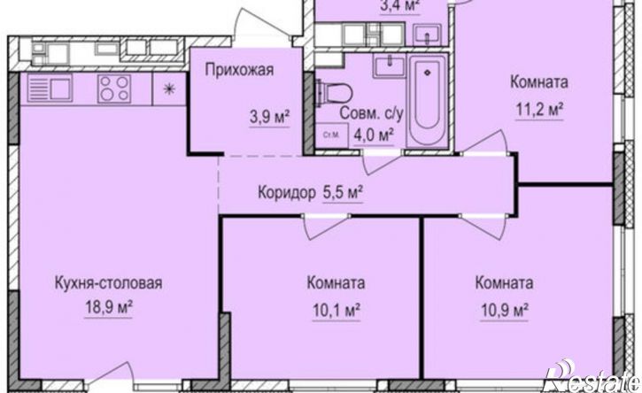 3-комн квартира в новом доме жилой район Аэропорт