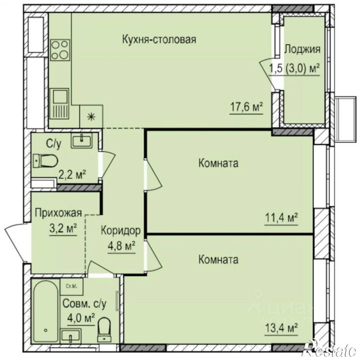 2-комн квартира в новом доме жилой район Буммаш
