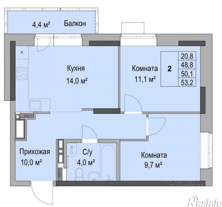 2-комн квартира в новом доме Ботеневский пер, 34А,  д. 34А