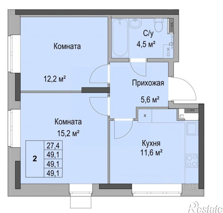 2-комн квартира в новом доме Ботеневский пер, 34А,  д. 34А